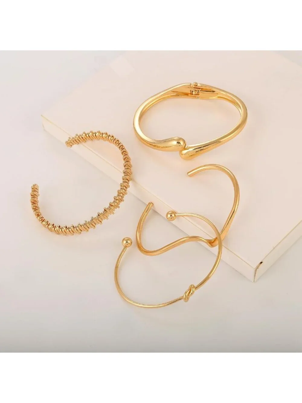 Gold Plated Chunky Cuff Bangle Bracelets Set | Stackable Multi-Layer Fashion